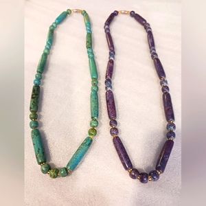 2 Vintage Gem Stone Necklaces.. Turquoise Stone & Amythist Stone